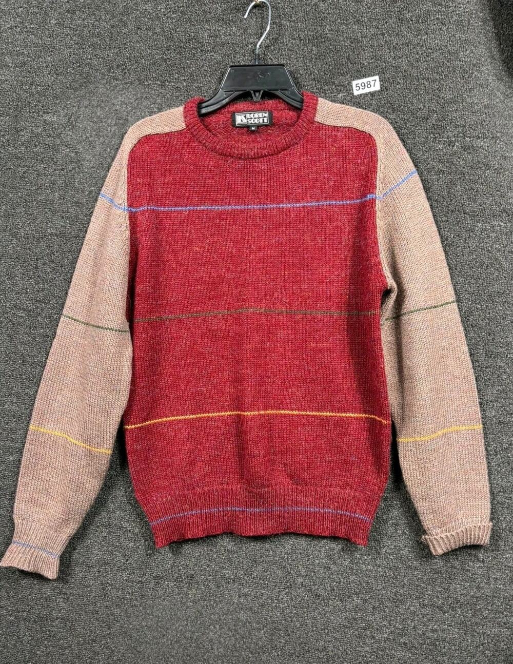 VTG Loren Scott Knit Sweater Mens Size M Wool Knit Crew Neck Pull Over